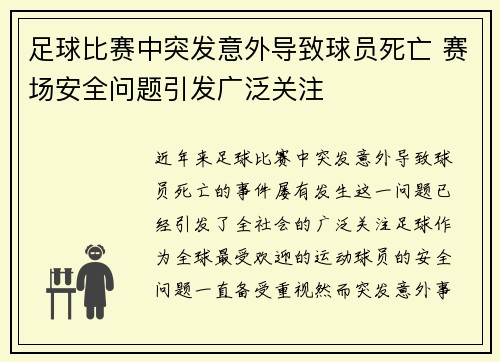 足球比赛中突发意外导致球员死亡 赛场安全问题引发广泛关注